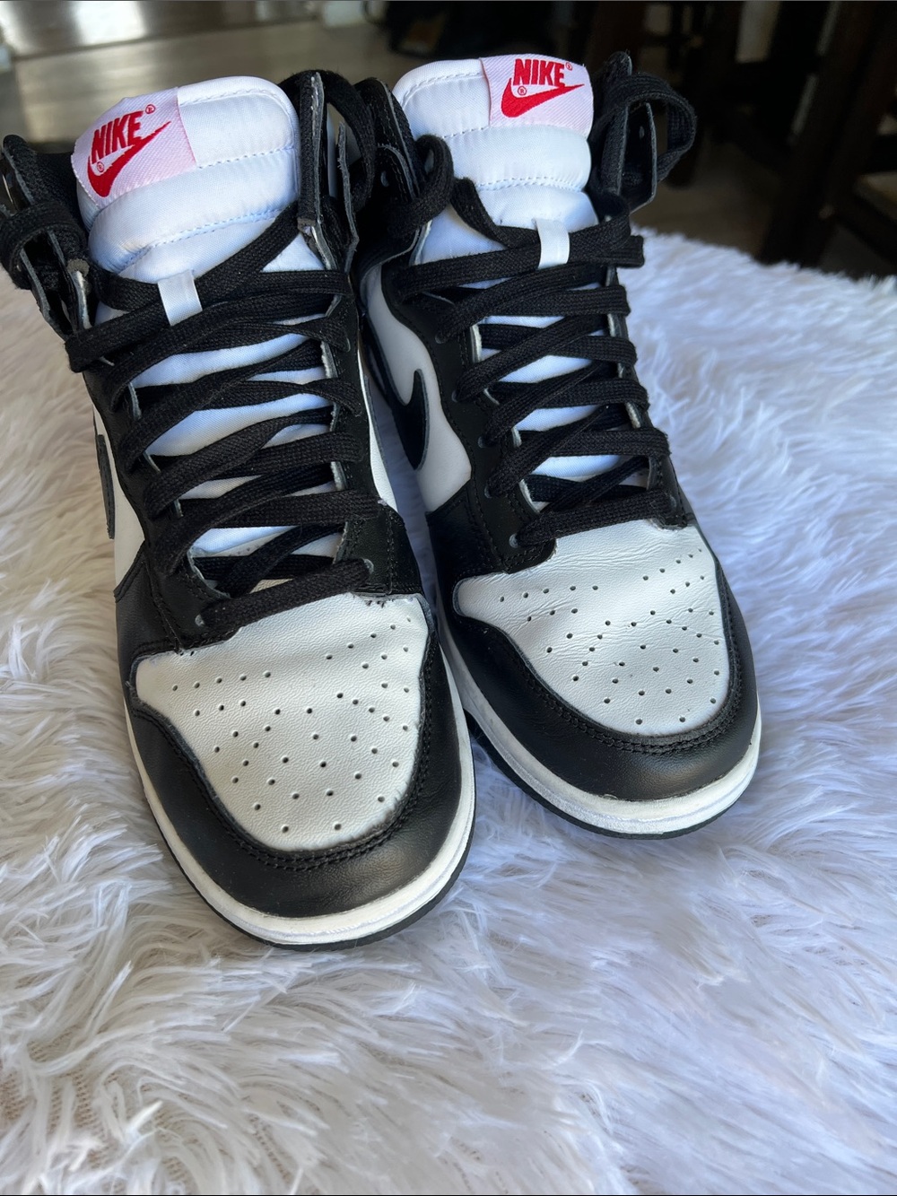 Nike Black and White Women's High-Top Sneakers with Red Logo